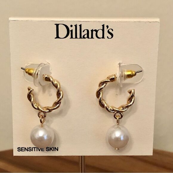 Dillard’s Jewelry - Dillard’s | Pearl Charm Twist Hoop Earrings | 1.25” Drop